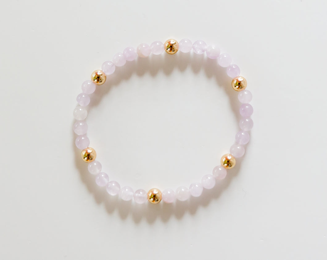 Bracelet Pink Quartz with Gold 5 mm